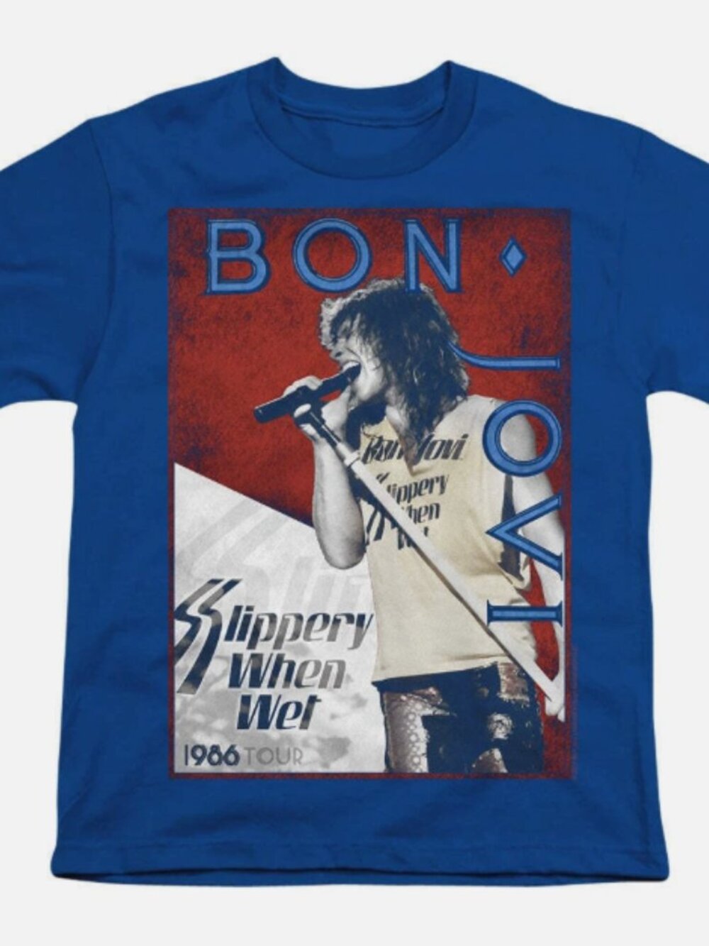 Vintage Bon Jovi Slippery When Wet 1986 Tour Graphic Blue T-Shirt